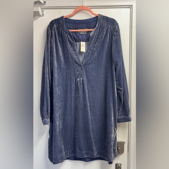 NWT Anthropologie Melody Crushed Velvet Blue Long Sleeve Tunic Mini Dress - Picture 2 of 10
